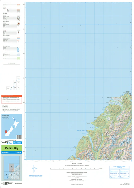 NZ Topo 250 Map 20 - Martins Bay