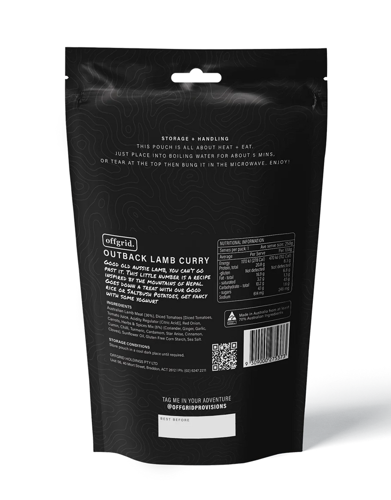 Offgrid Heat & Eat Meal - Lamb Curry 250g