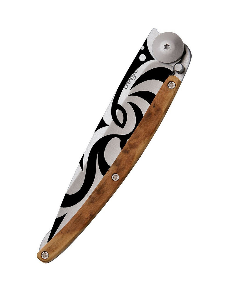 Deejo Tattoo 37g Knife with Juniper Handle, Tribal