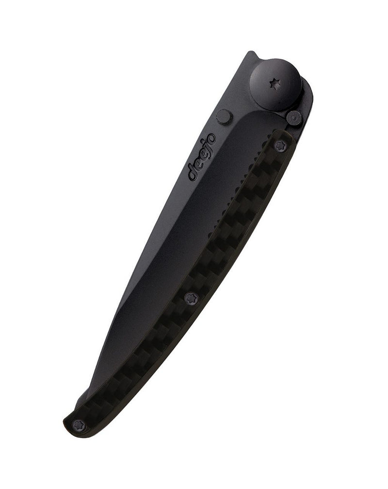 Deejo Serrated Black 37g Knife with Carbon Fibre Handle