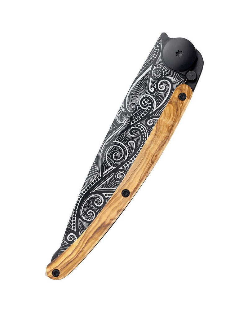 Deejo Black 37g Knife with Olive Wood Handle, Pacific