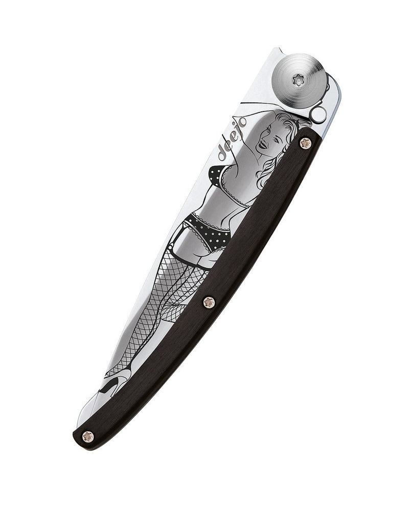 Deejo Mirror 37g Knife with Ebony Handle, Pin Up