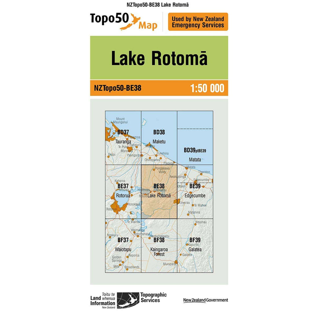 NZ Topo 50 Map BE38 Lake Rotoma